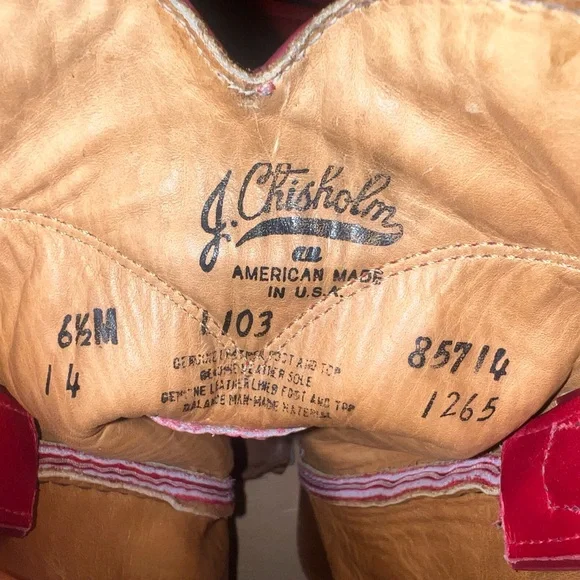 Vintage Bermans Red Leather Skirt Top Cowboy Boots Set Small 6 J. Chrisholm